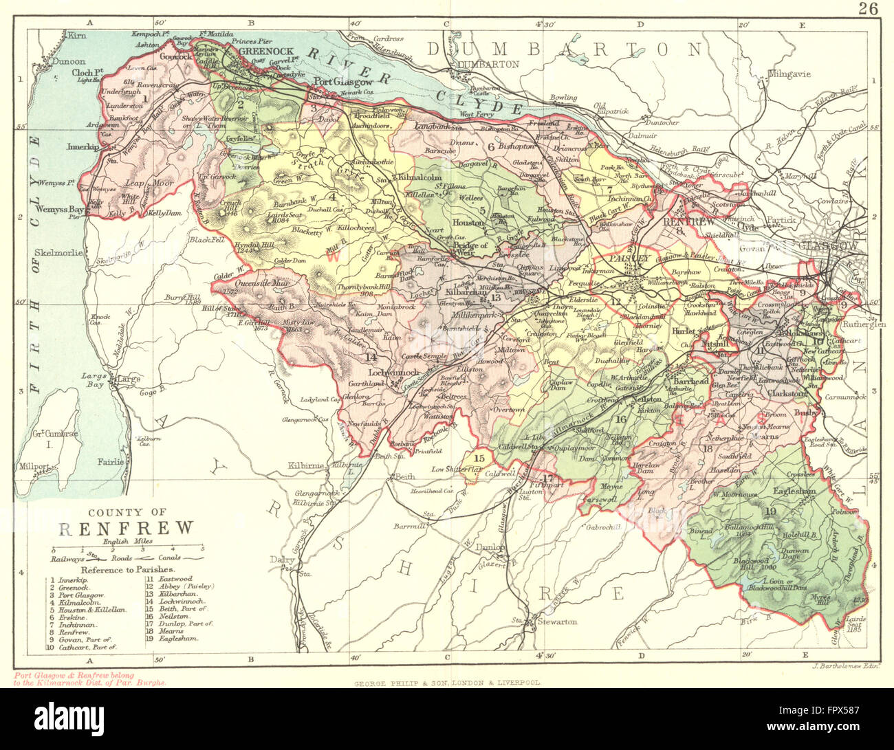 SCOTLAND Renfrew Renfrewshire Philip, 1891 antique map Stock Photo