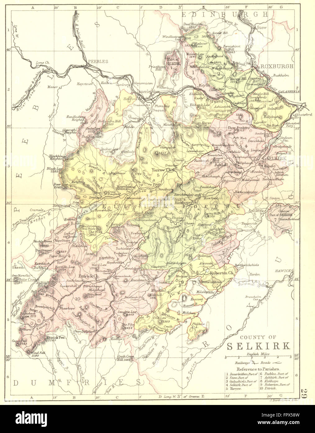 SCOTLAND: Selkirk: Selkirkshire: Philip, 1891 antique map Stock Photo