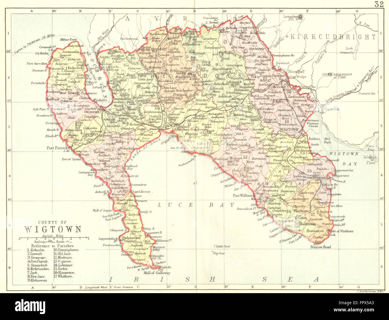 SCOTLAND Wigtown Wigtownshire Philip, 1891 antique map Stock Photo