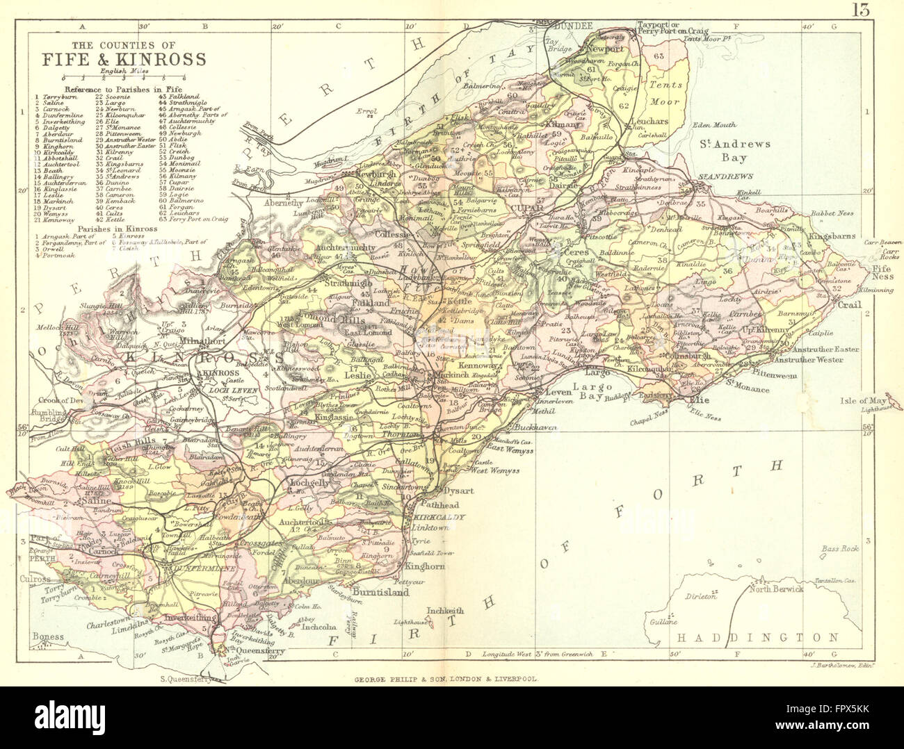 SCOTLAND: Fife & Kinross: Philip: , 1891 antique map Stock Photo