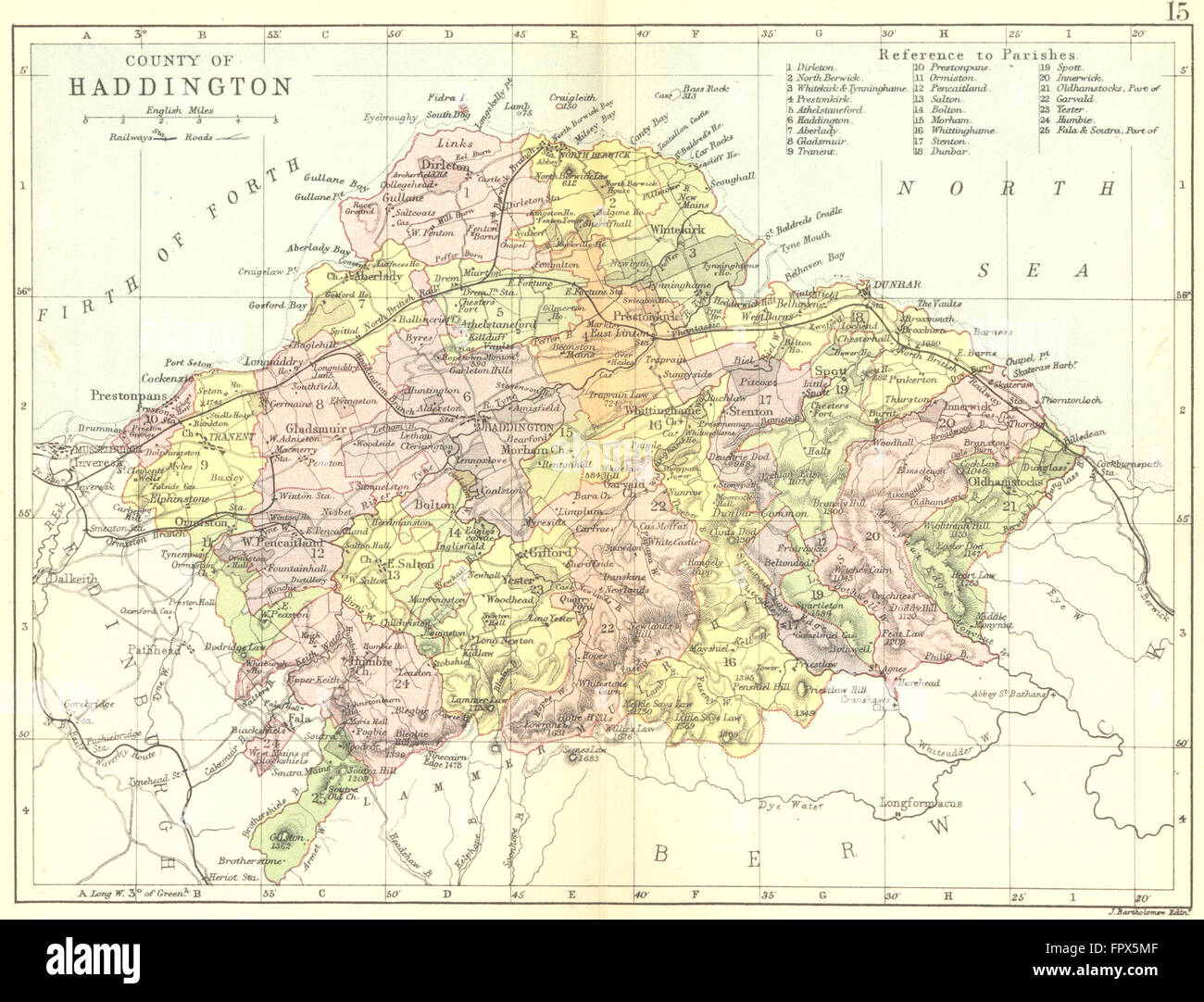 SCOTLAND Haddingtonshire East Lothian Philip, 1891 antique map Stock Photo Alamy