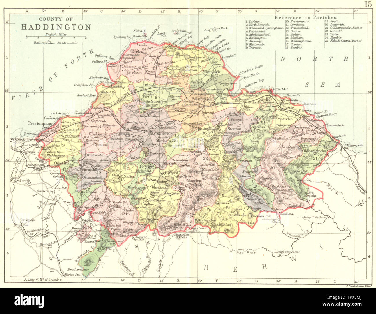 SCOTLAND Haddingtonshire East Lothian Philip, 1891 antique map Stock Photo Alamy