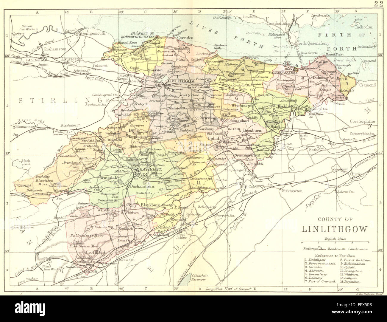 SCOTLAND Linlithgow Linlithgowshire; Philip, 1891 antique map Stock Photo Alamy