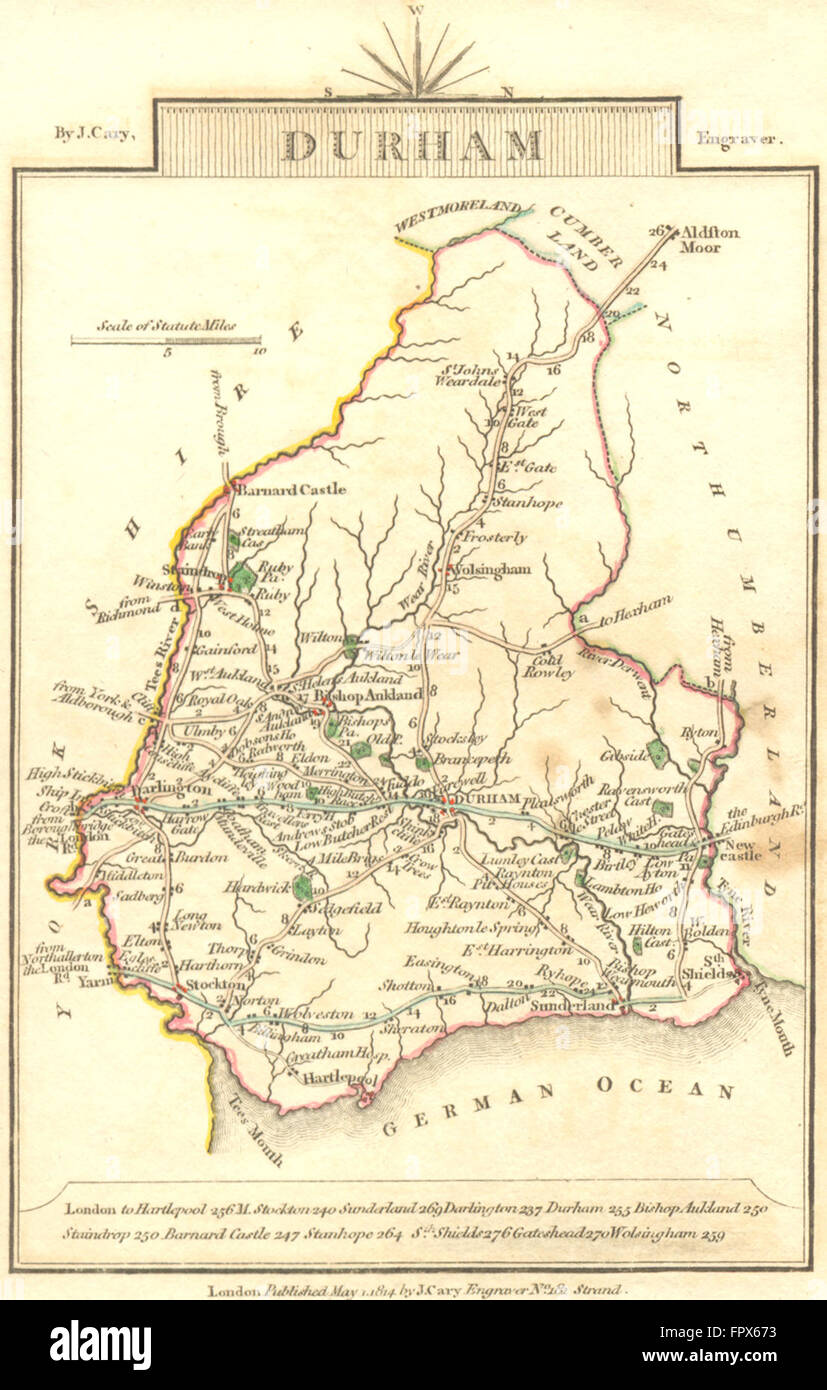 DURHAM Cary Miniature, 1814 antique map Stock Photo Alamy