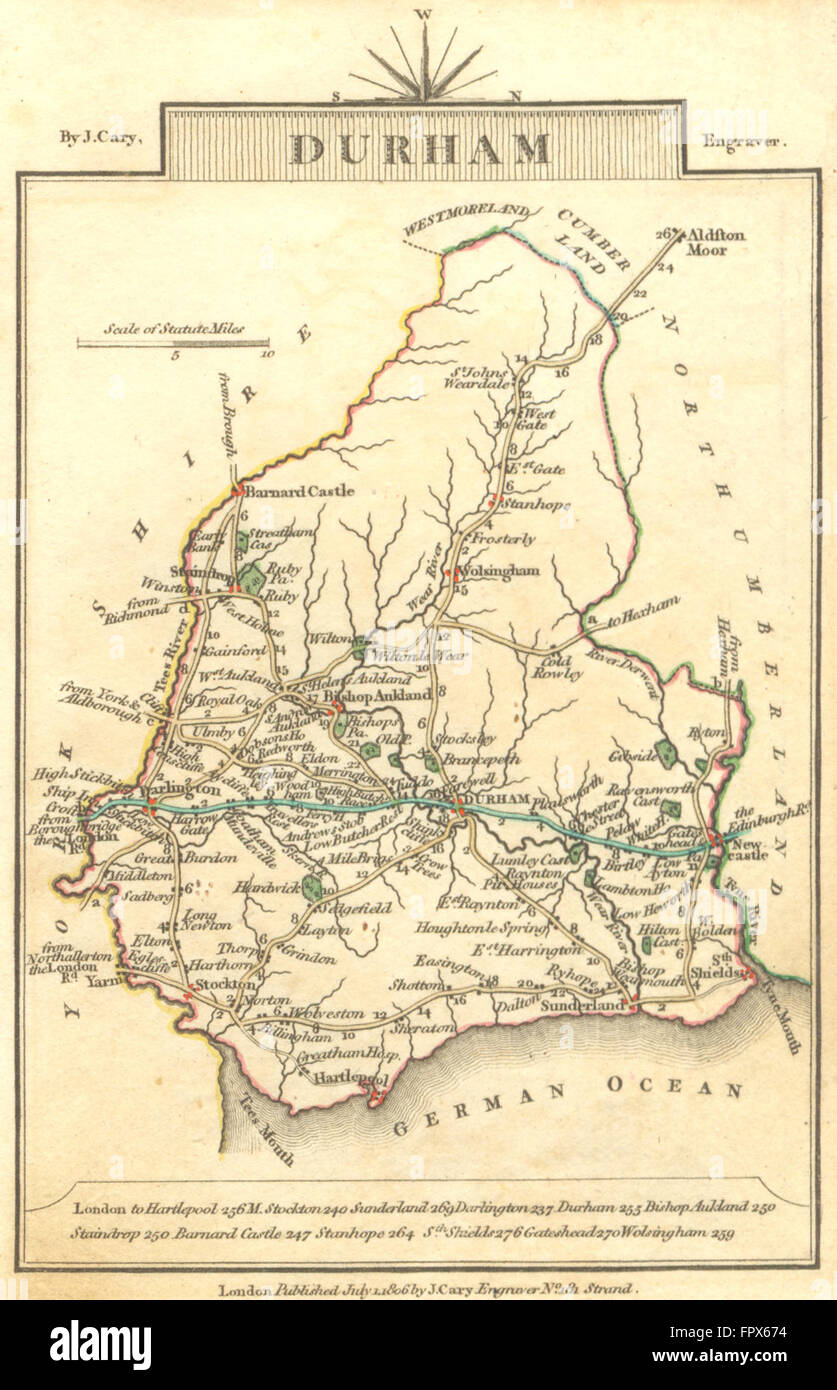 DURHAM Cary Miniature, 1806 antique map Stock Photo Alamy