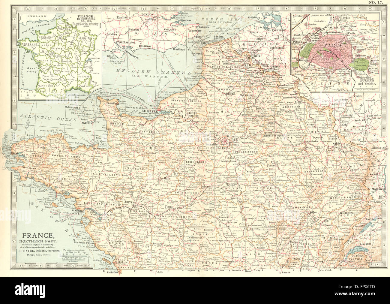 FRANCE: North; inset Paris, Provinces pre-1789, 1903 antique map Stock Photo