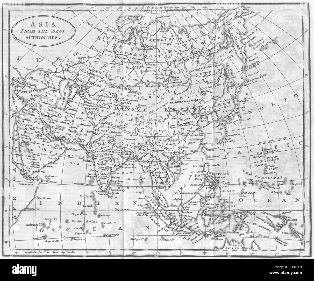 ASIA: Continent: BROOKES, 1820 antique map Stock Photo
