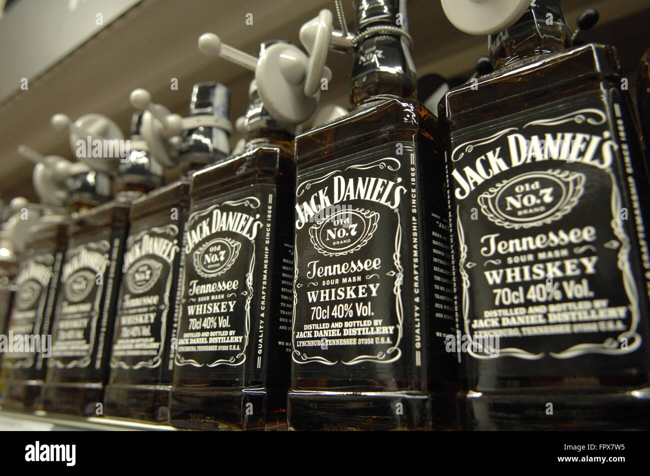 Jack Daniel's Tennessee Whiskey bottle's on display at a Carrefour  Supermarket in Malaga Spain Stock Photo - Alamy