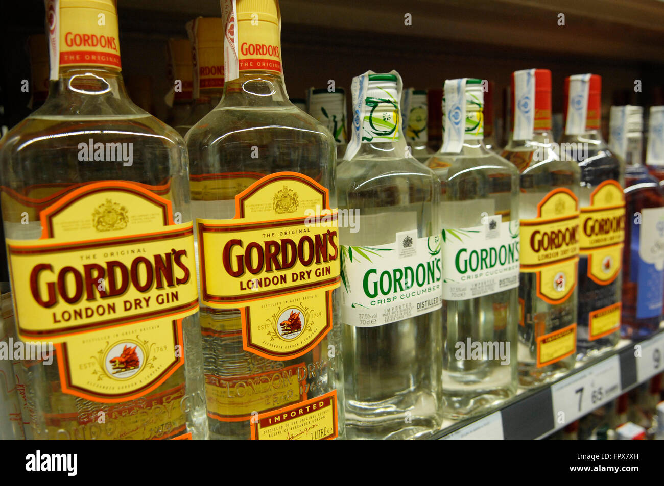 Gordon's London Dry Gin on display at a Carrefour Supermarket Malaga Spain  Stock Photo - Alamy
