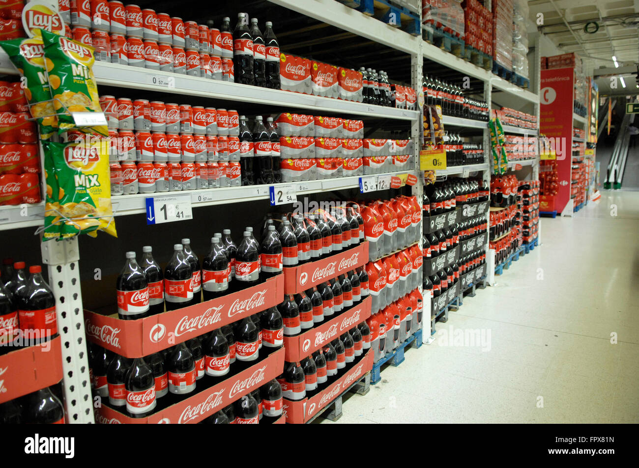 Selection of Cola products on display at a Carrefour Supermarket in Malaga Spain Stock Photo - Alamy