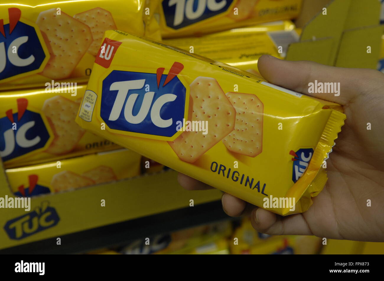 Tuc snack biscuits original made by Jacob Fruitfield Food Group, part of the Valeo Foods Group, Stock Photo