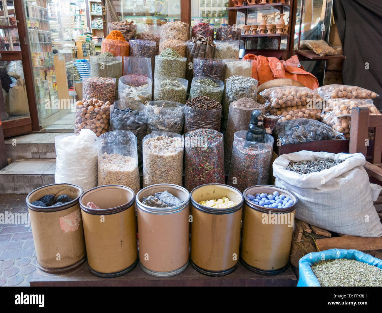 Shop in the spice souk in the Deira district of Dubai, United Arab Emirates Stock Photo