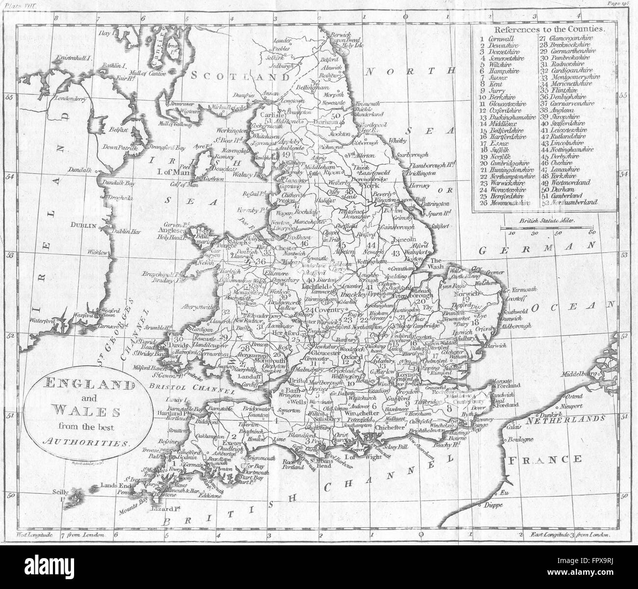 UK: England Wales: Guthrie, 1796 antique map Stock Photo