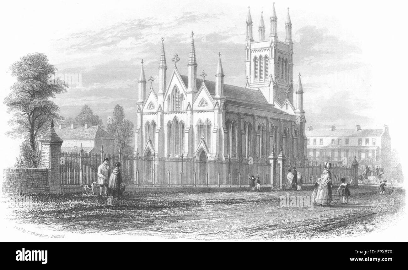BEDS: Trinity Church, Bedford: Thompson, antique print 1850 Stock Photo