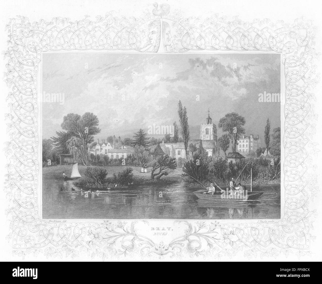 BERKS: Bray, Bucks: Tombleson Anglers Boats River, antique print 1840 Stock Photo