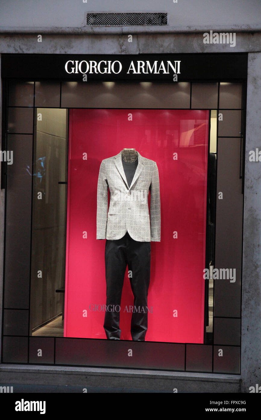 Giorgio Armani store Brand window in via Condotti Rome Italy, shopping  luxury fashion made in Italy Stock Photo - Alamy