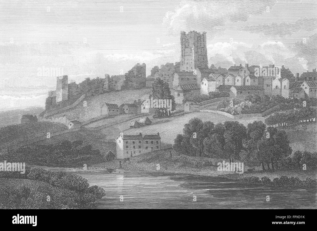 YORKS: Richmond: Walker Girtin: Castle, antique print 1854 Stock Photo