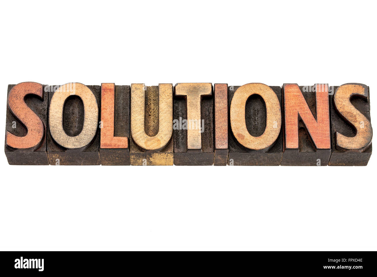solutions word - isolated text in vintage letterpress wood type ...