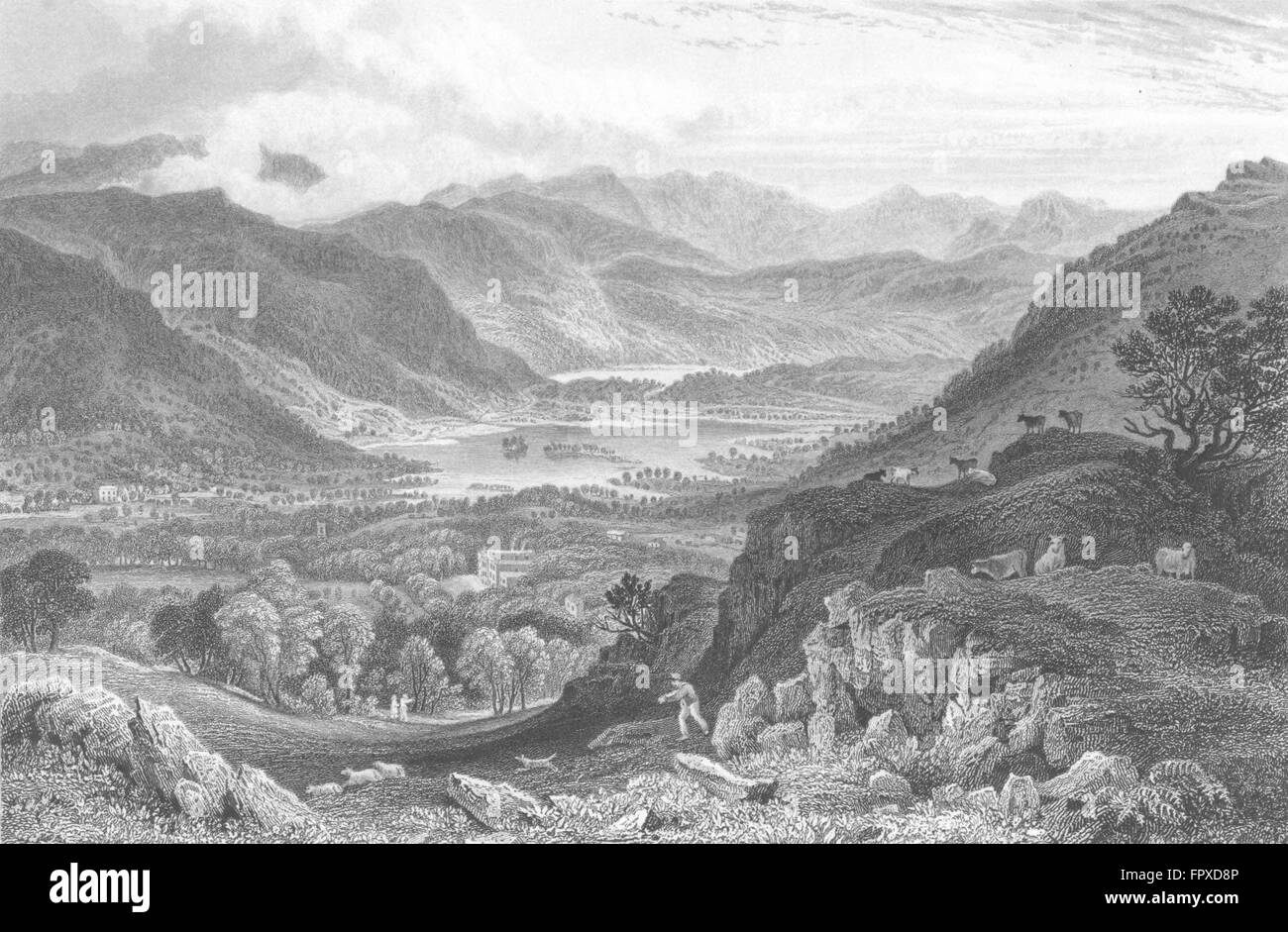 RYDAL water Grasmere, from Park, Westmorland , antique print 1832 Stock Photo Alamy