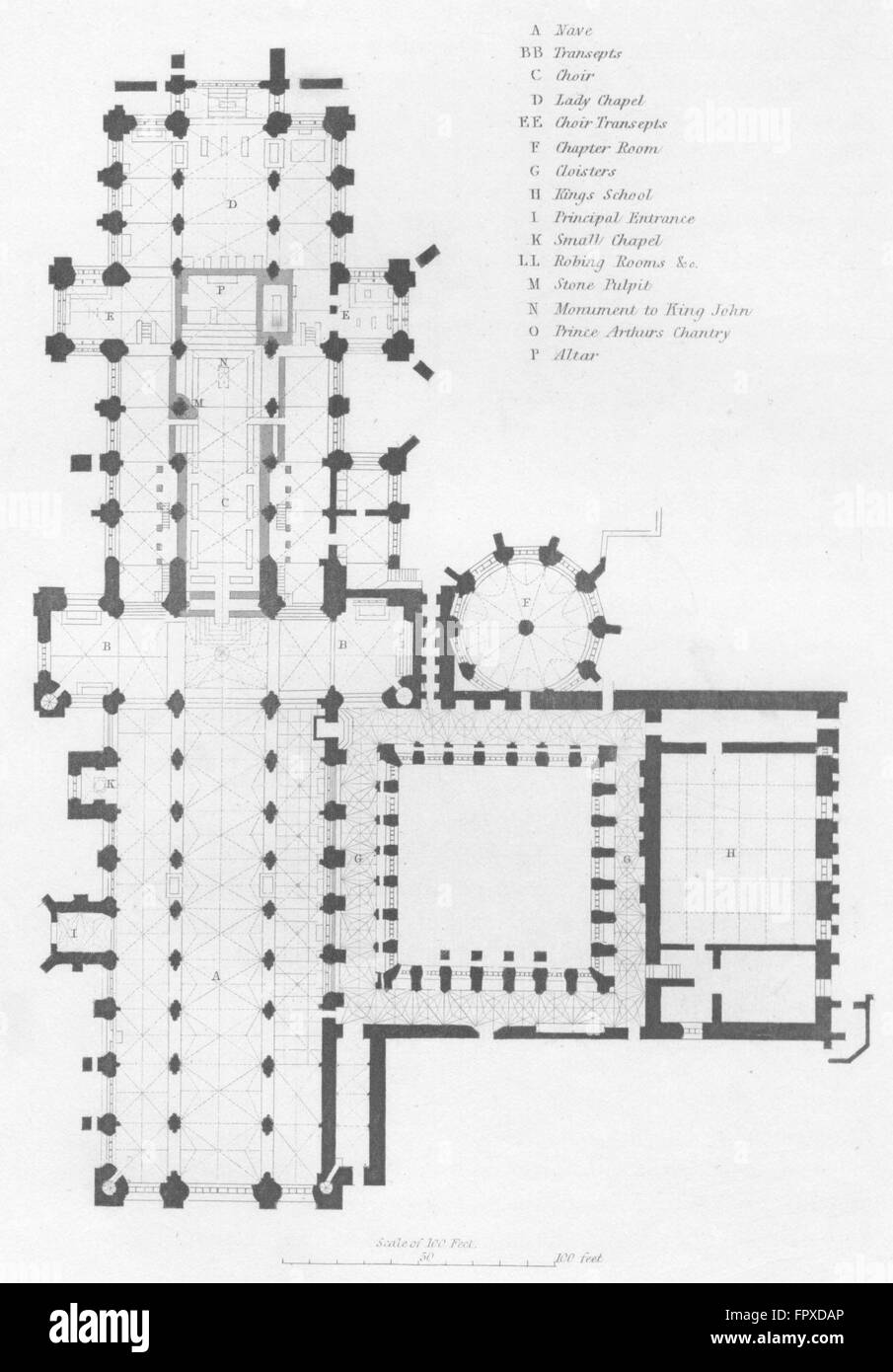 WORCS Plan Worcester Cathedral, antique print 1836 Stock Photo Alamy