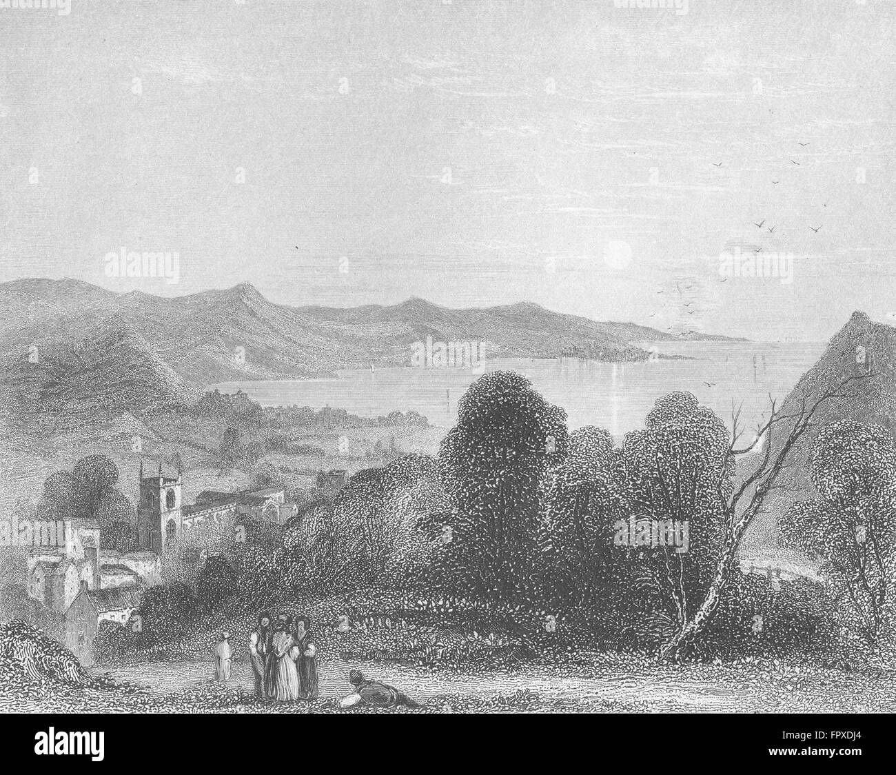 WALES: Bangor Cathedral Beaumaris, antique print 1860 Stock Photo