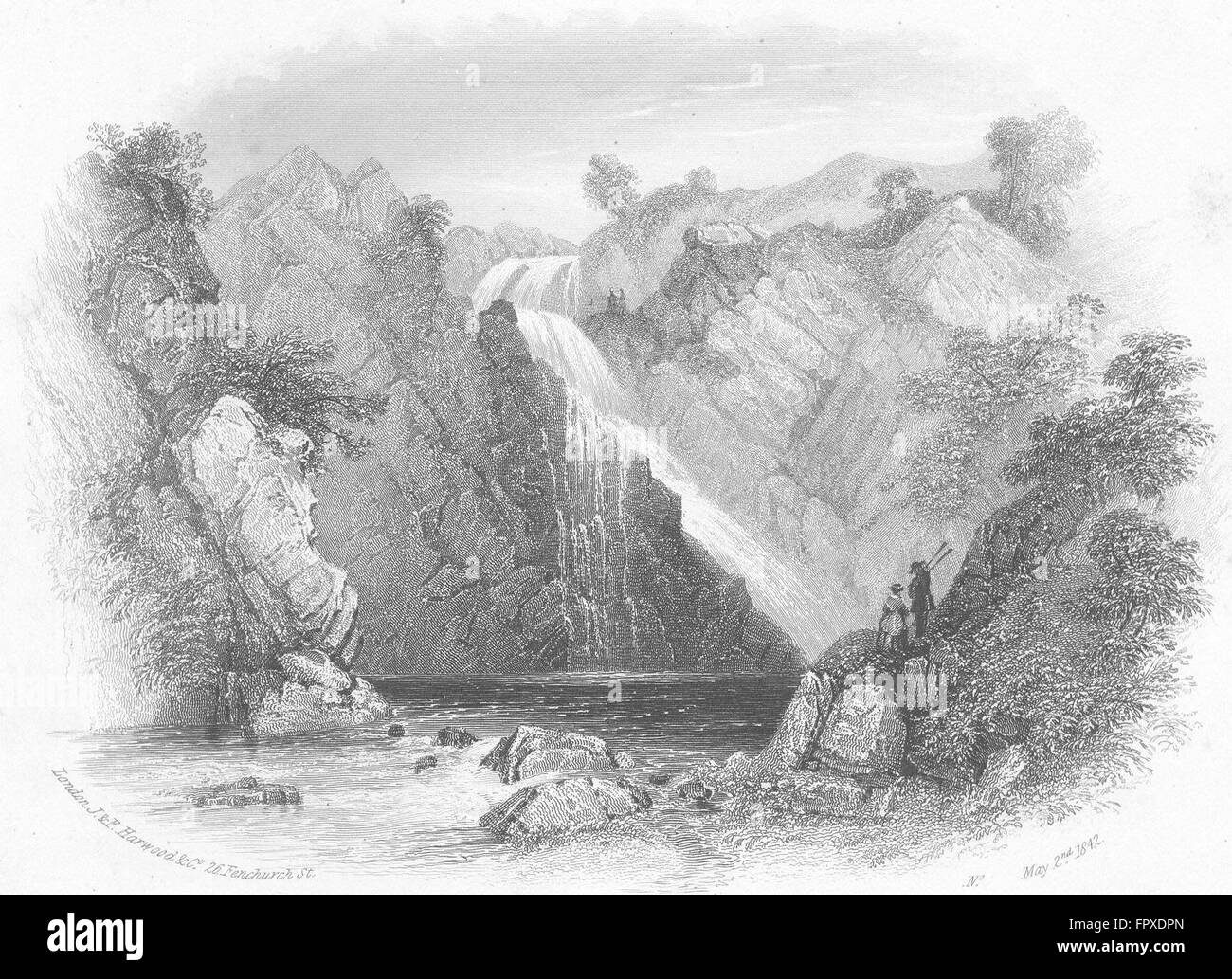 WALES Caennant Mawr Llanberis Harwood Pass, antique print 1842