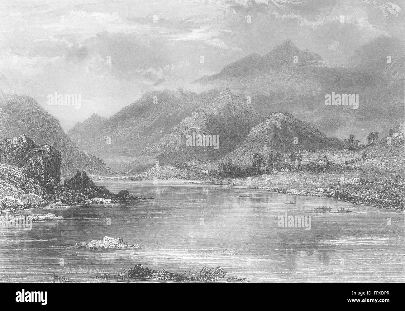WALES: Llanberis: Thorne lake, antique print 1860 Stock Photo