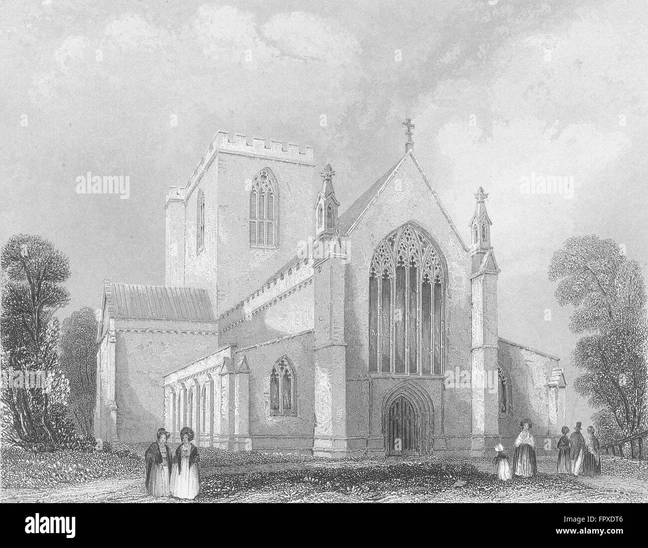 WALES: St Asaph's Cathedral west end: Asaph, antique print 1850 Stock Photo