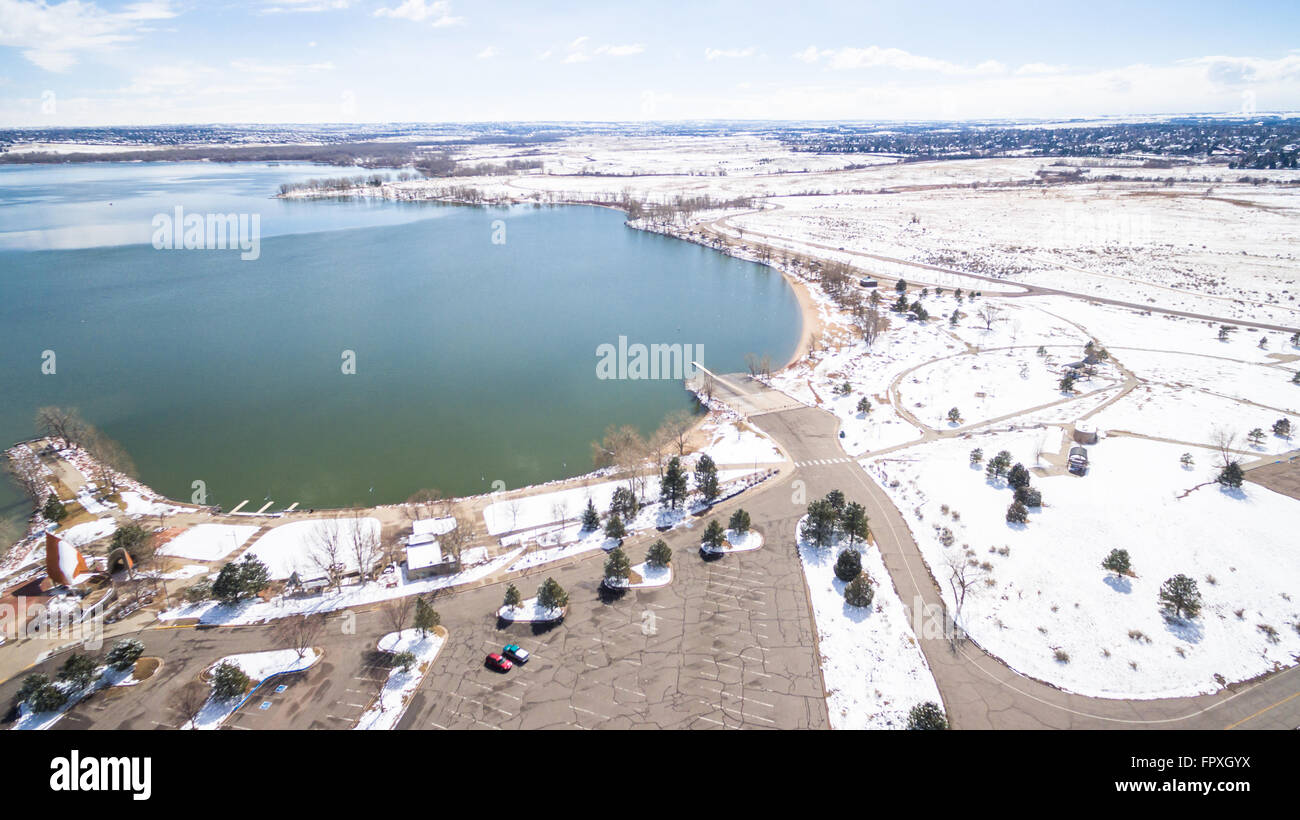 Aerial view of Cherry Creek State Park in the Winter Stock Photo Alamy