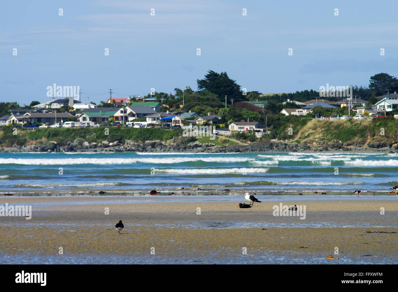 Riverton beach at low tide - New Zealand, South Island Stock Photo