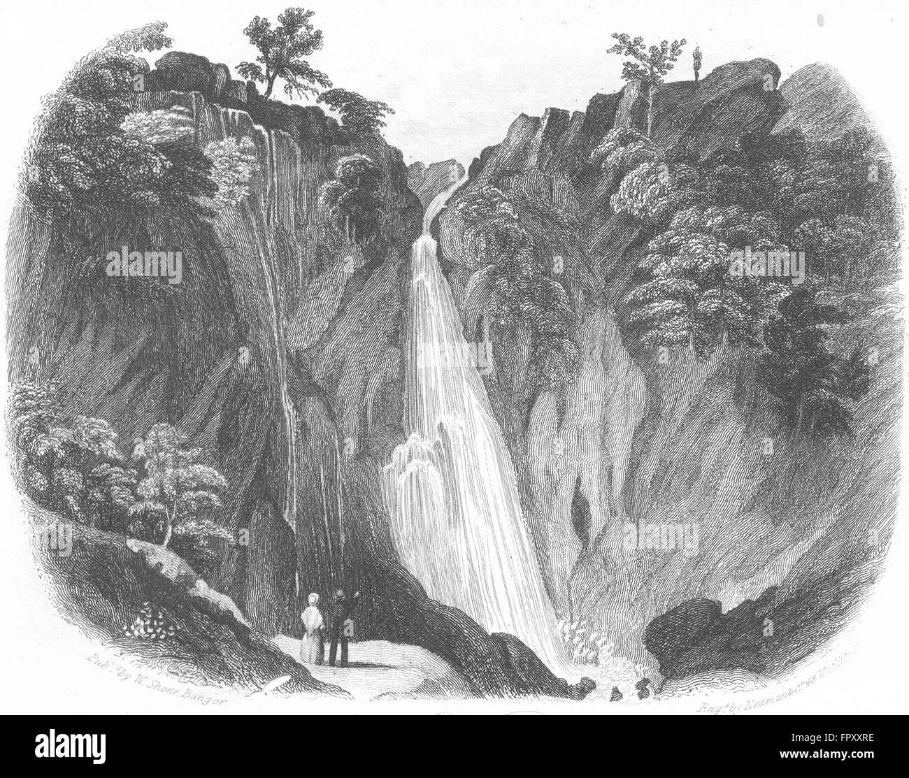 WALES: Aber Waterfall: Shone, antique print 1850 Stock Photo