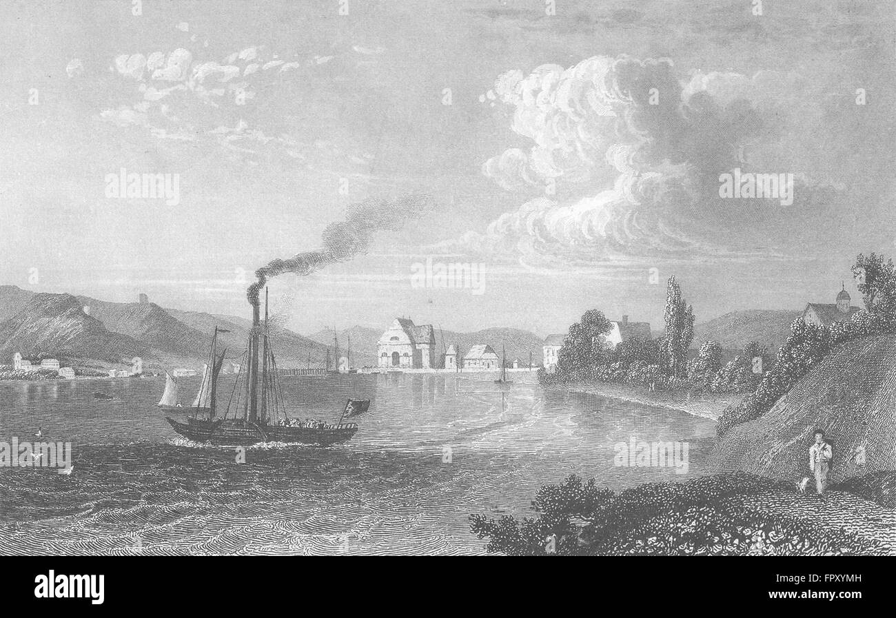 GERMANY: Ludwigshafen, lake Constance: Steam Boat, antique print 1830 Stock Photo