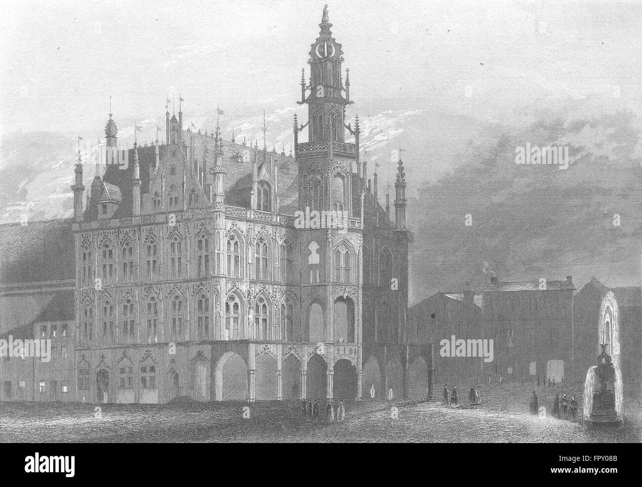 OUDENAARDE: Rathhaus: Wolff: town Hall Fountain, antique print 1844 Stock Photo
