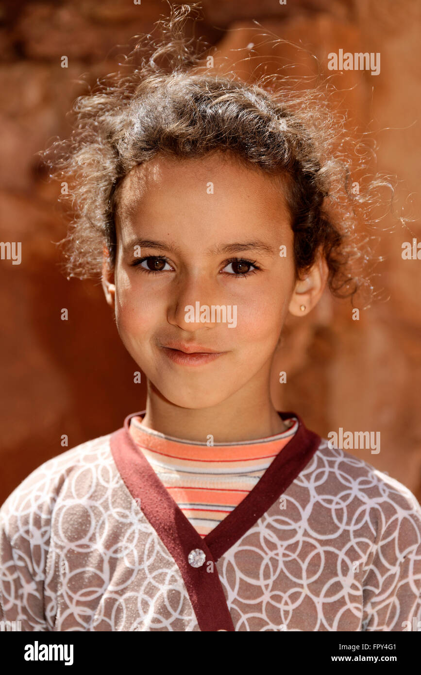 Portrait, Moroccan girl, Telouet in the High Atlas, in Telouet, Morocco Stock Photo