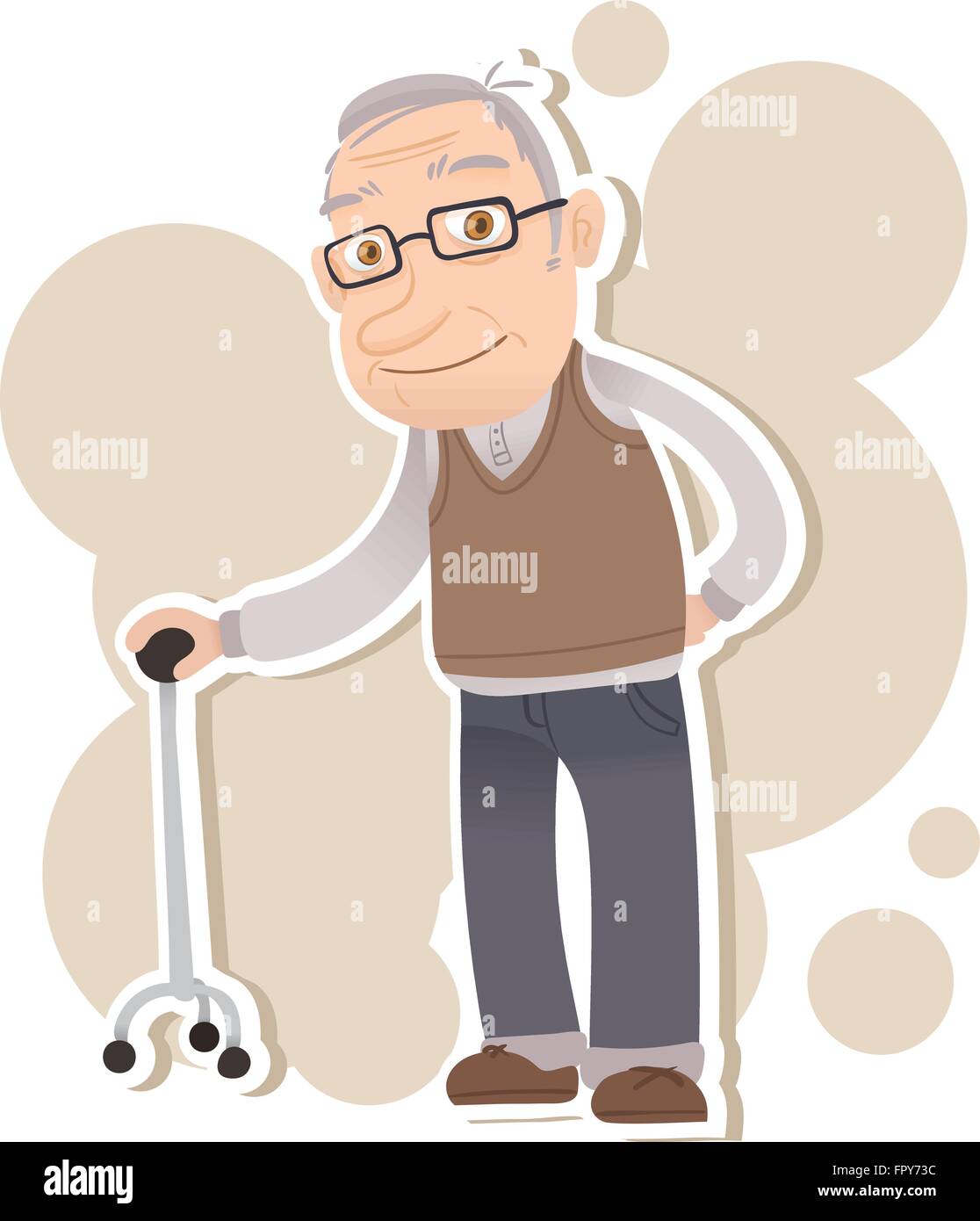 cartoon old man stand with cane and smiling Stock Vector Image & Art ...