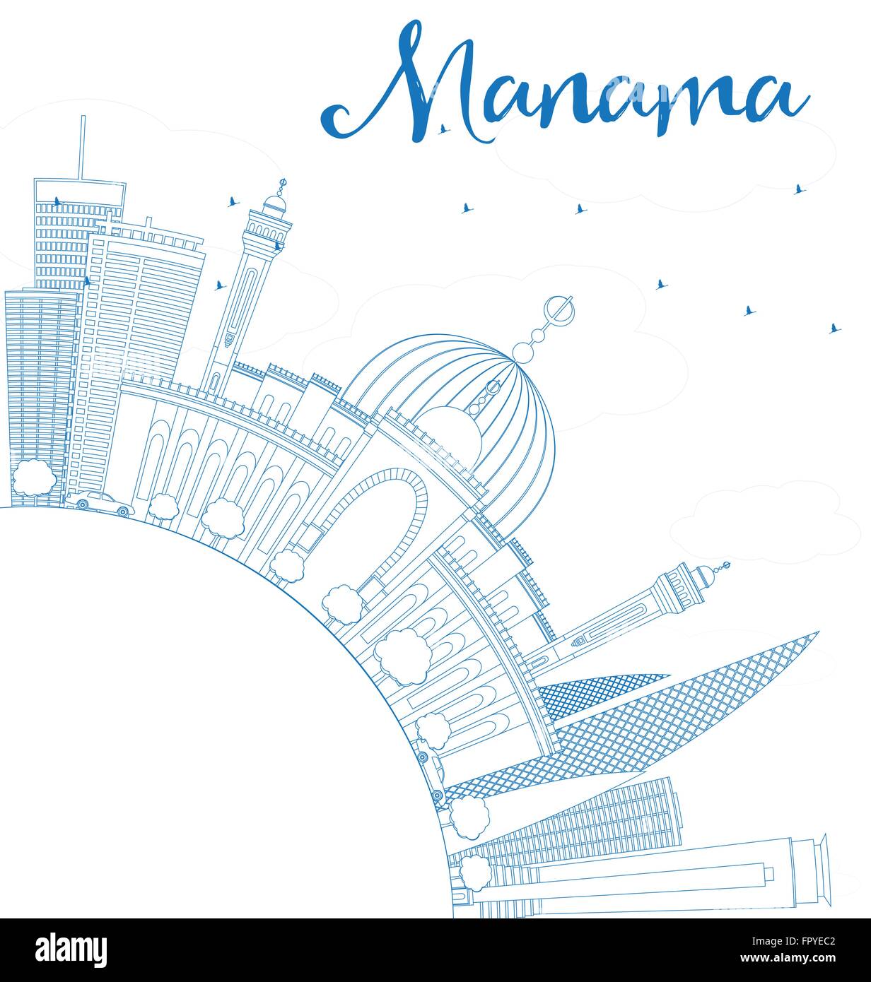 Outline Manama Skyline with Blue Buildings and Copy Space. Vector ...