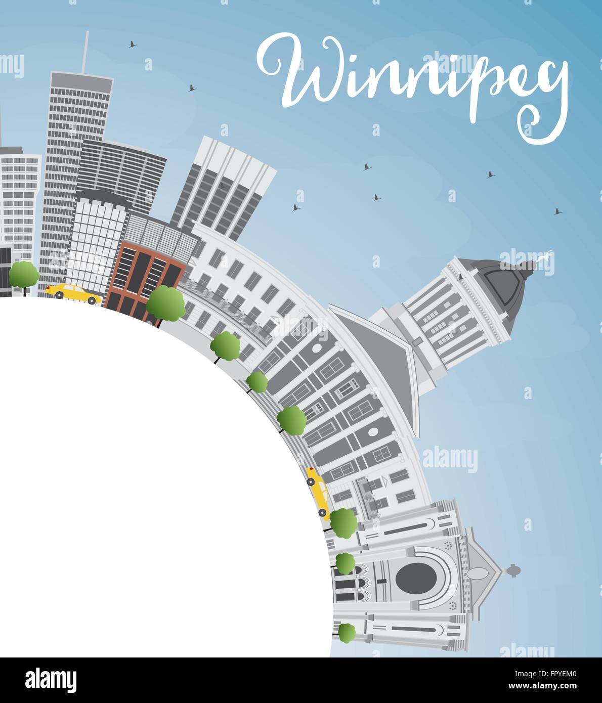 Winnipeg Skyline with Gray Buildings and Copy Space. Vector Illustration. Business Travel and Tourism Concept Stock Vector