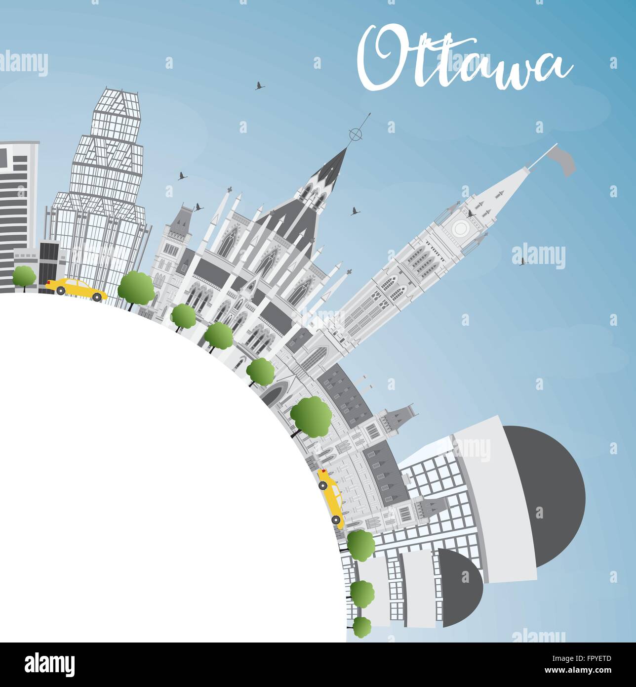 Ottawa Skyline with Gray Buildings and Copy Space. Vector Illustration. Business travel and tourism concept with modern building Stock Vector