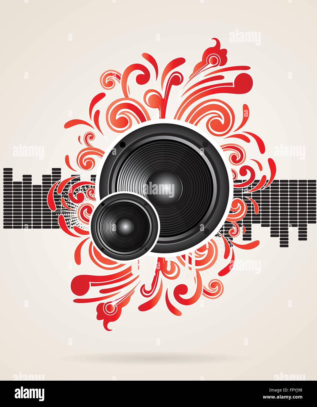 illustration for a musical theme with speakers and swirls Stock Vector