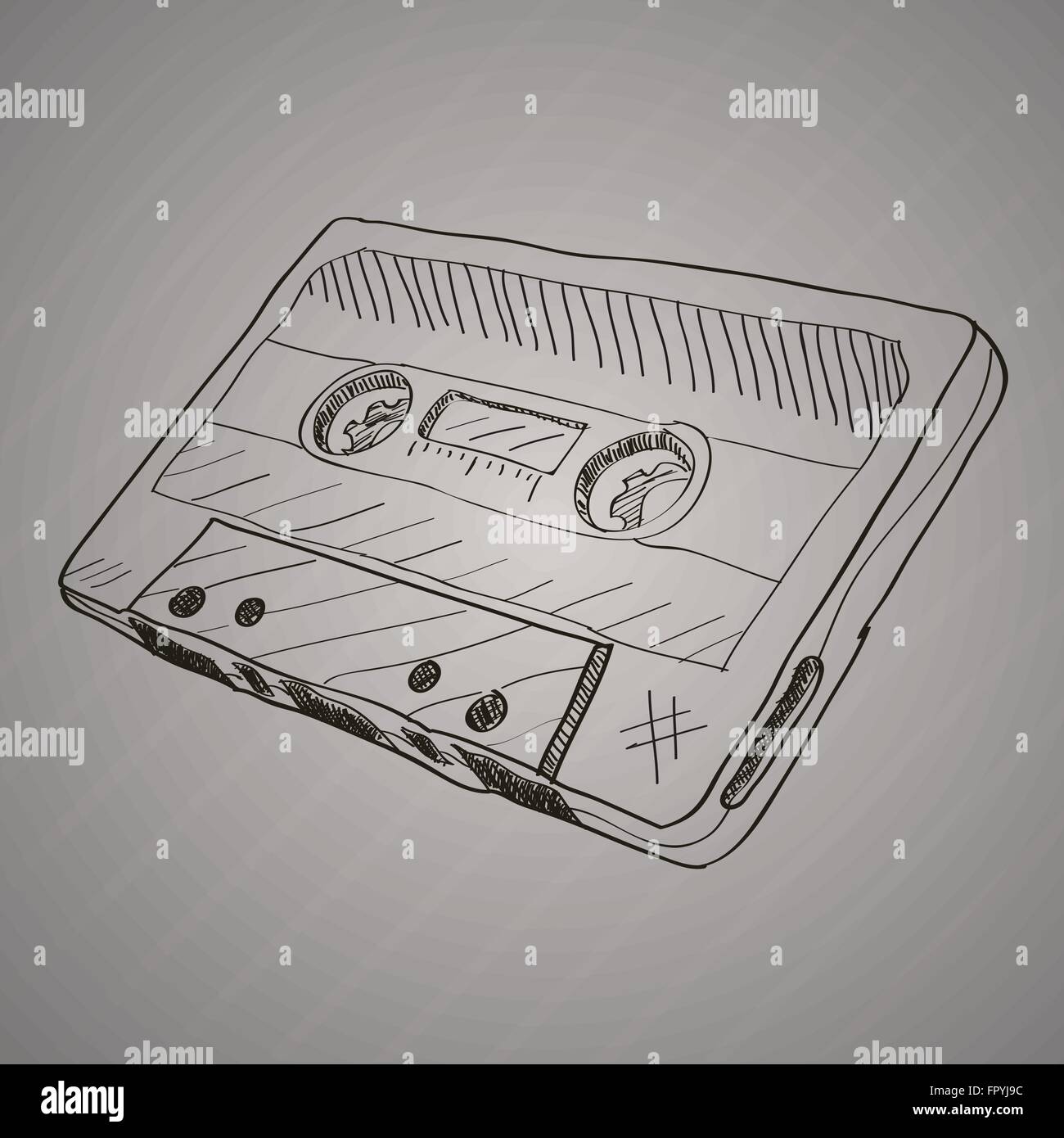 hand-drawn cassette tape. vector illustration on grey Stock Vector