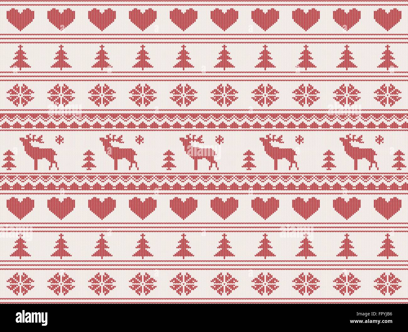 knitted christmas pattern with deers, vector illustration Stock Vector