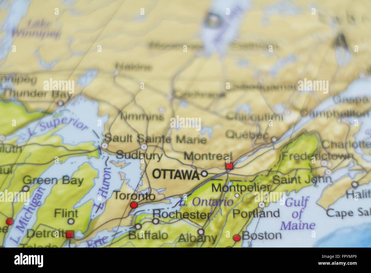 Beautiful photo of a map of Canada and the capital Ottawa . Stock Photo