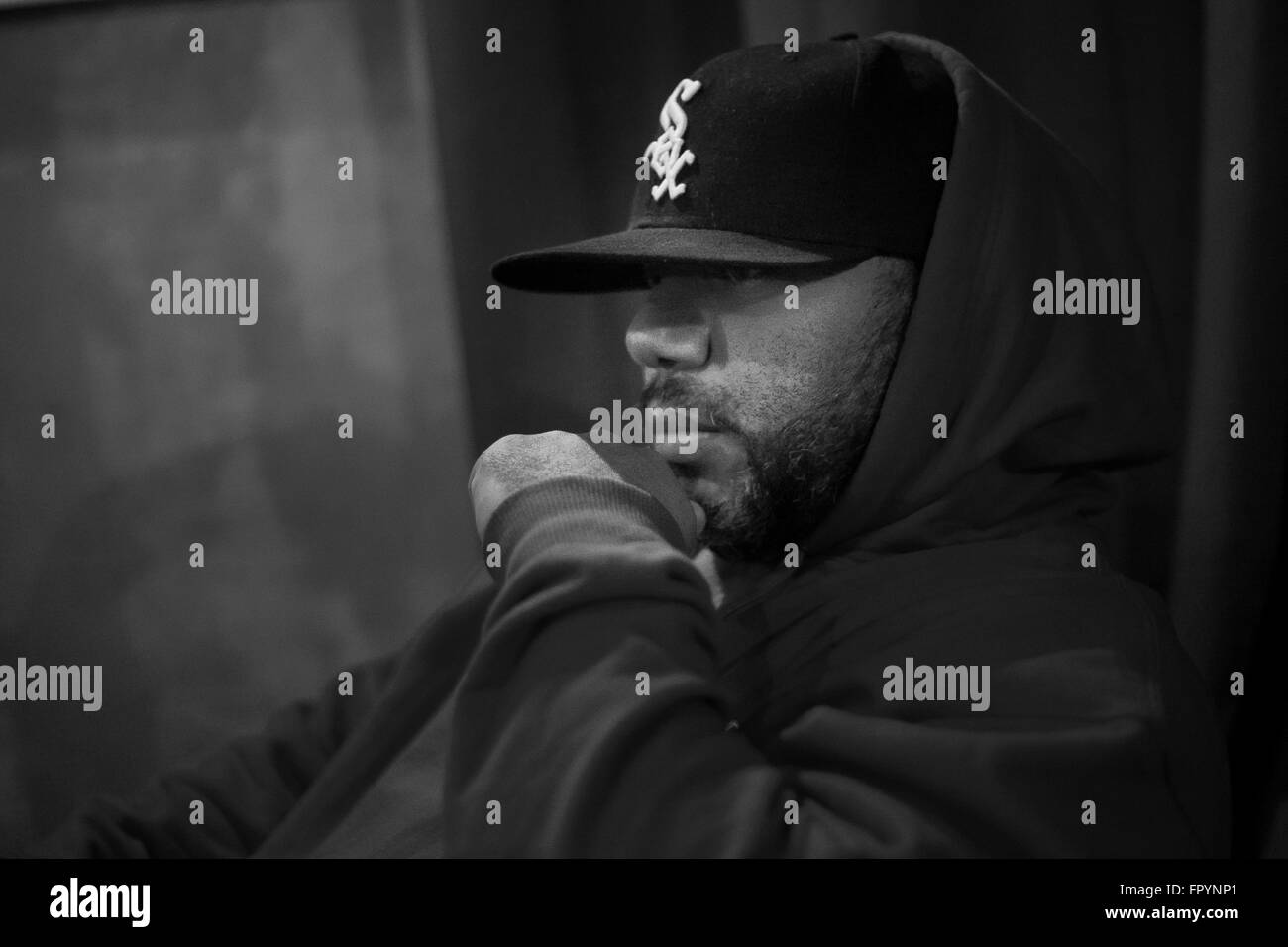 MOSCOW - 19 DECEMBER, 2015 : Concert of famous hip hop producer from Detroit, USA Erik Stephens known as Apollo Brown Stock Photo