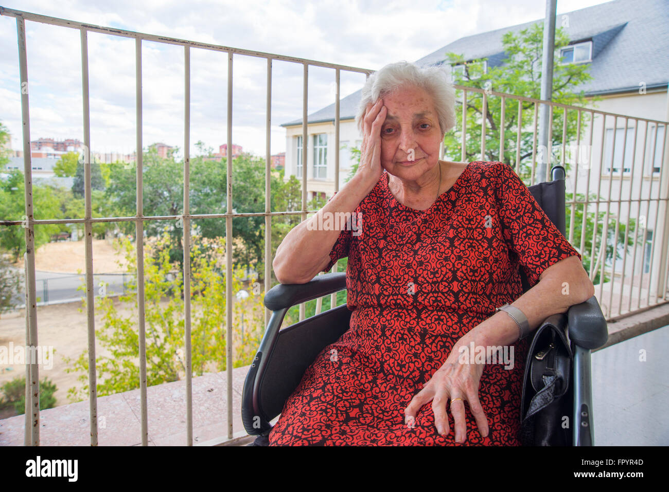Portrait of old lady in a nursing home. Stock Photo