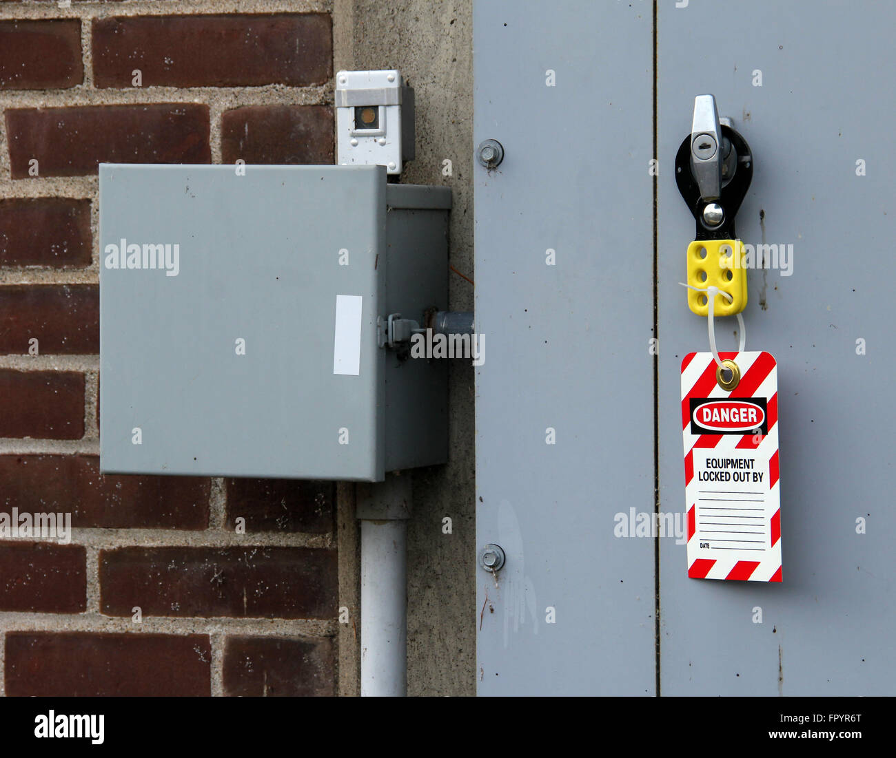 Electrical lock out tag placed on a breaker panel Stock Photo Alamy