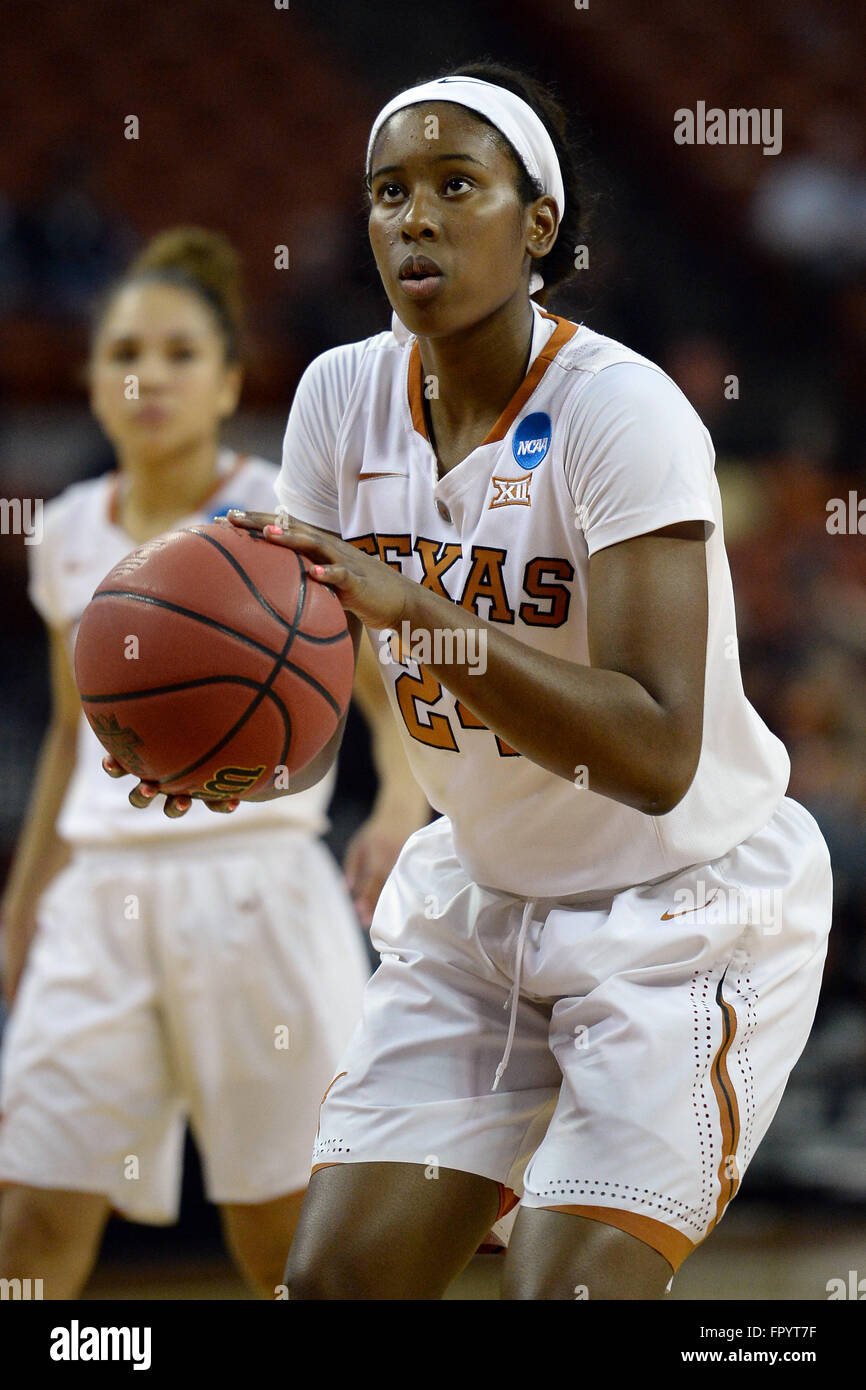 March 19, 2016. Ariel Atkins #24 of the Texas Longhorns in action vs Alabama State Lady Hornets at the Frank Erwin Center in Austin Texas. Texas defeats Alabama State 86-42.Robert Backman/Cal Sport Media. Stock Photo