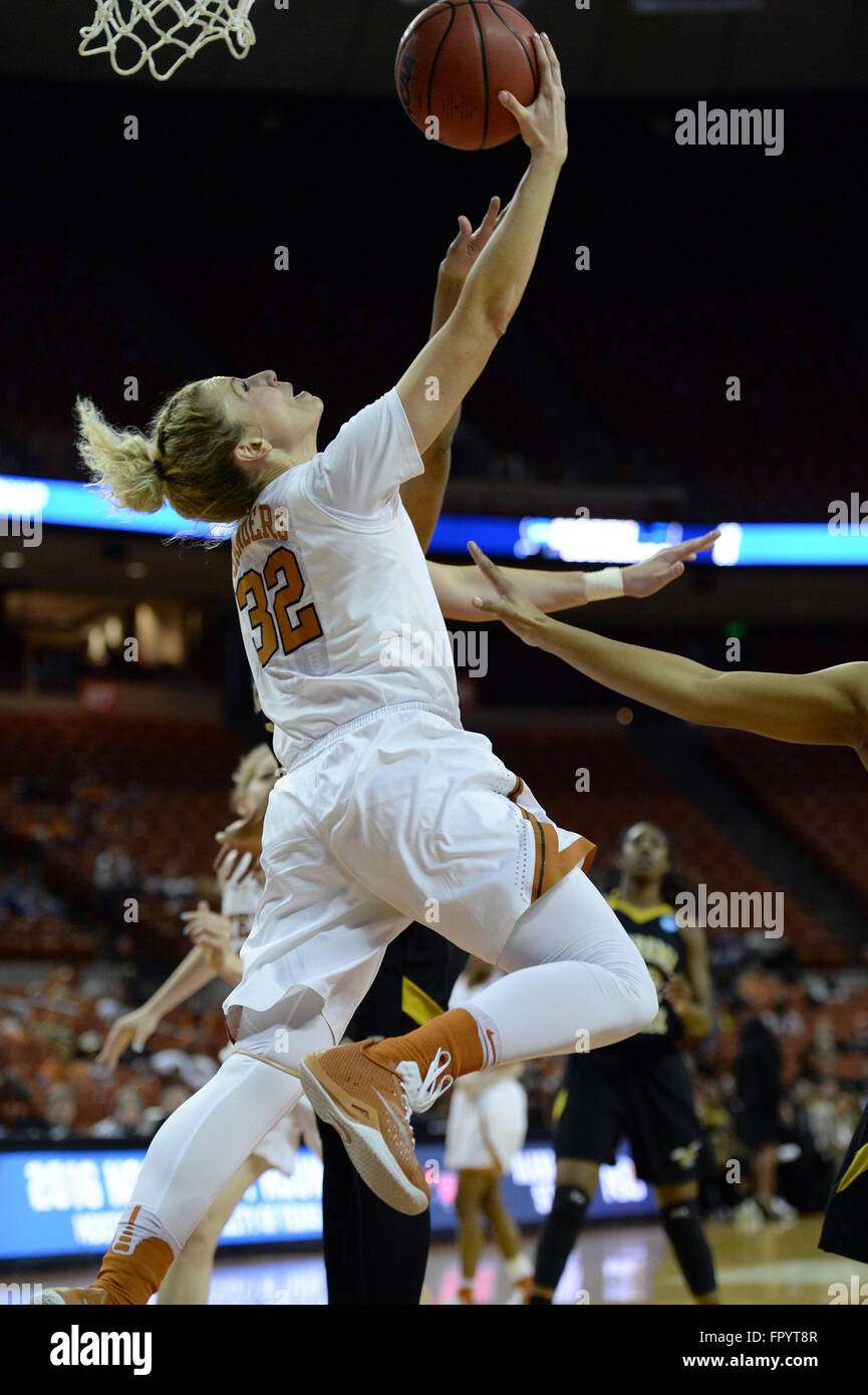 March 19, 2016. Brady Sanders #32 of the Texas Longhorns in action vs Alabama State Lady Hornets at the Frank Erwin Center in Austin Texas. Texas defeats Alabama State 86-42.Robert Backman/Cal Sport Media. Stock Photo