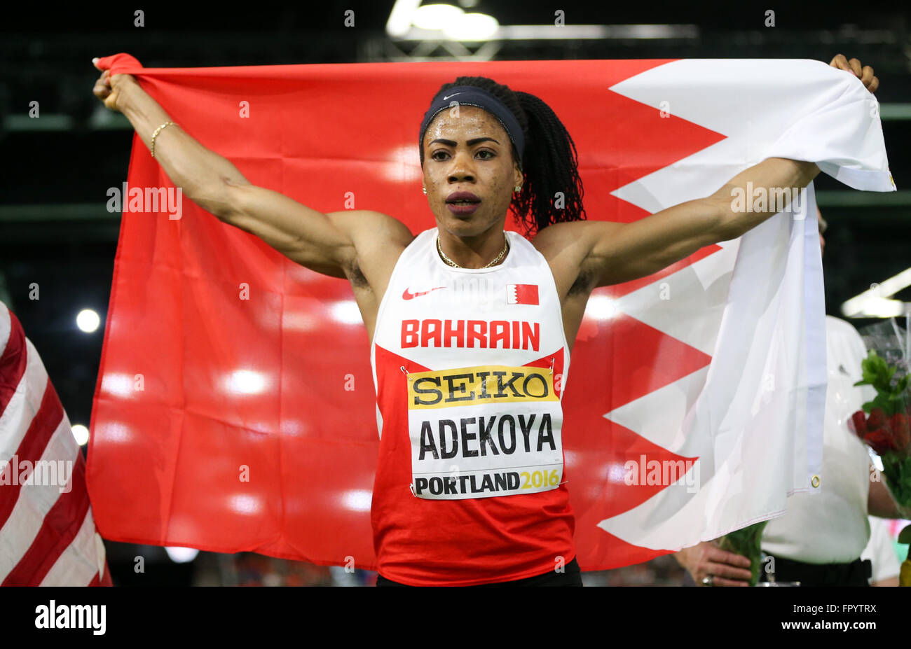 March 19, 2016 OLUWAKEMI ADEKOYA celebrates her gold medal