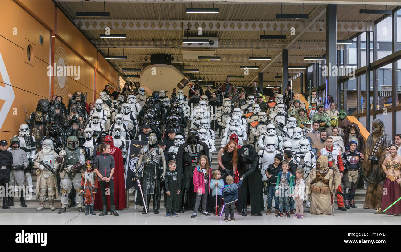 NEC  MCM Birmingham Comic Con, Cosplayers from all over the country come to display their cosplay costumes Stock Photo