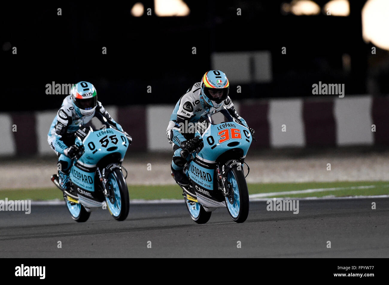 Losail, Qatar. 19th Mar, 2016. Joan Mir and Andrea Locatelli (Leopard Team)  during the MOTO3 qualifying sessions at QatarGP © Gaetano Piazzolla/Pacific  Press/Alamy Live News Stock Photo - Alamy
